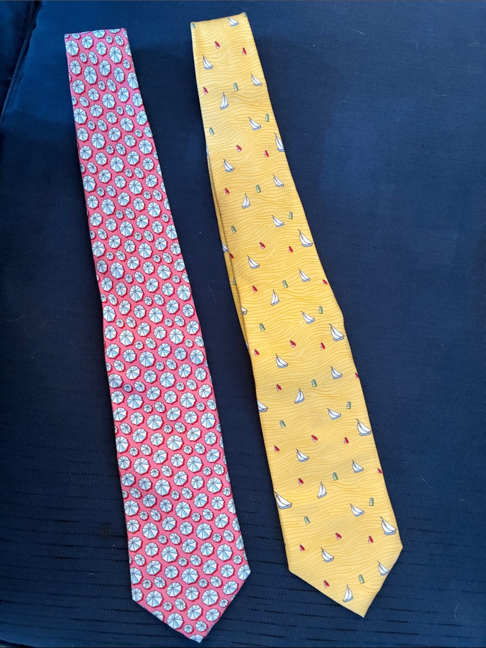 Two Vineyard Vines Ties Yellow Sailboat Tie & Pink Floral Geometric Tie